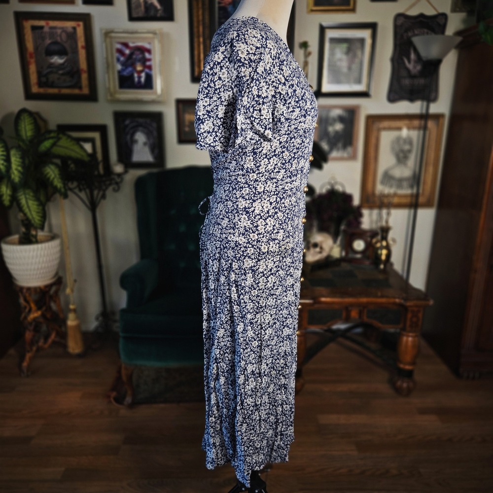 Caroline Wells Floral Dress Vintage 90s Rayon Button Front Corset Back Maxi S - Picture 3 of 7